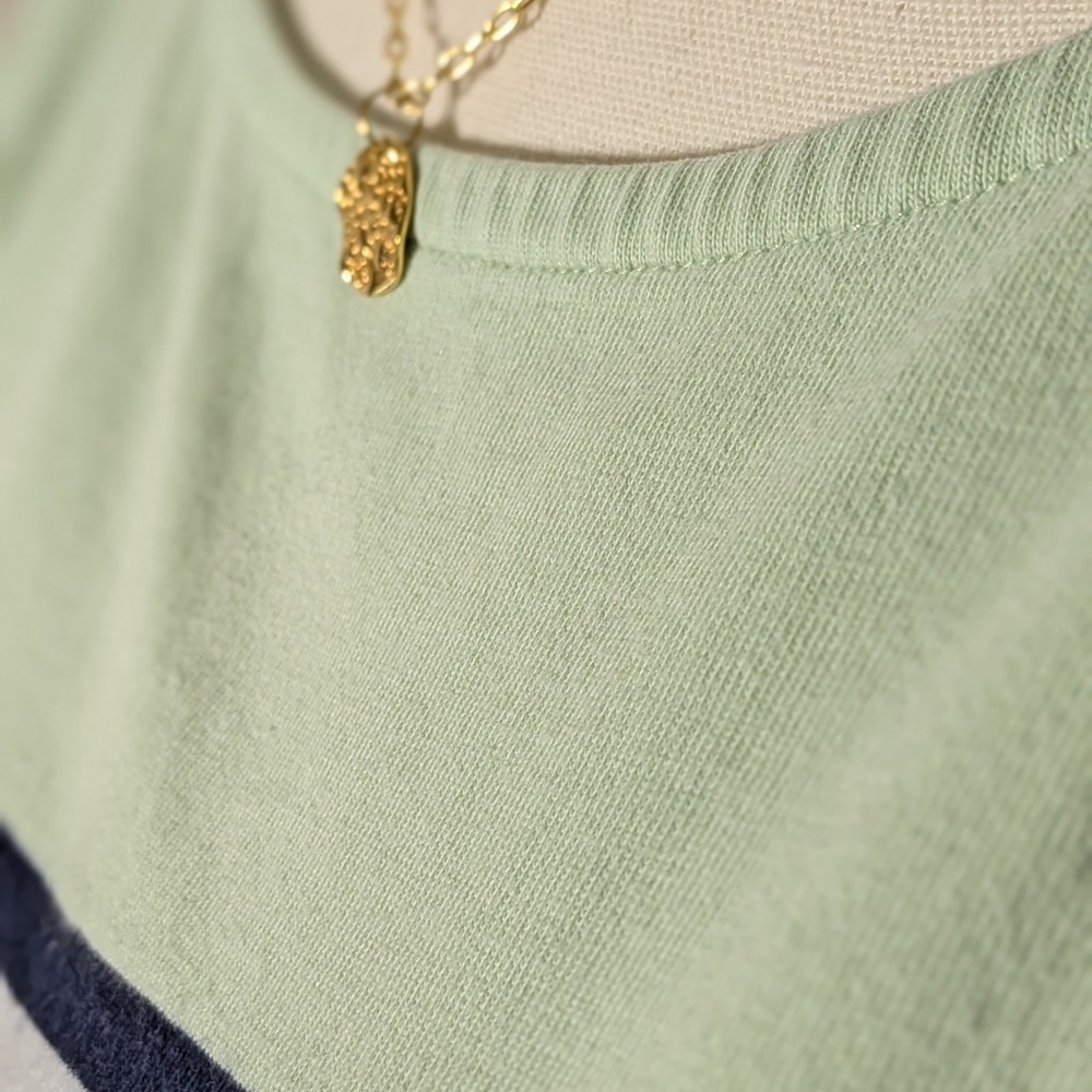 Talbots Petite MP Green Blue Striped Boatneck 3/4 Sleeve Top - Picture 3 of 8
